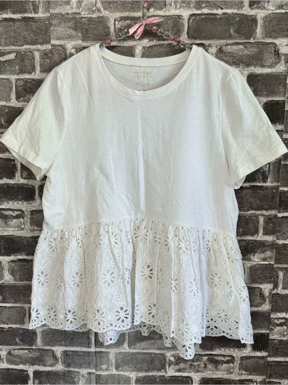 Broome Street Kate Spade peplum tee shirt top white eyelet